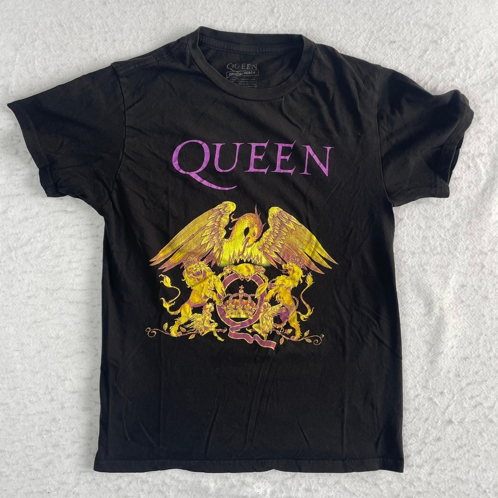 Queen Graphic T-Shirt Mens Small Black Official Merch Crest Logo Rock Band Tee